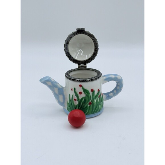 Vintage Miniature Teapot Trinket Box Hinged Lid Set Of 4 Flowers & Fruit - Picture 4 of 11